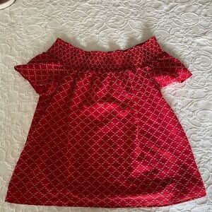 Ann Taylor Red and White Textured Off Shoulder Blouse